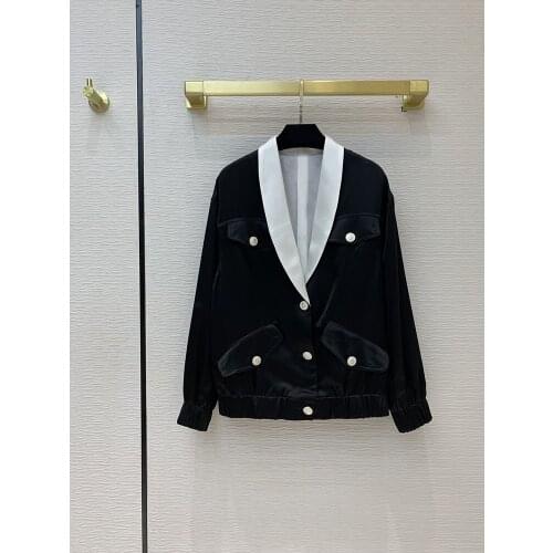 Women Luxury Brand 2021 Early Spring Suit Coat Casual Versatile Four-pocket Contrast Color Lapel Loose Jacket Coats