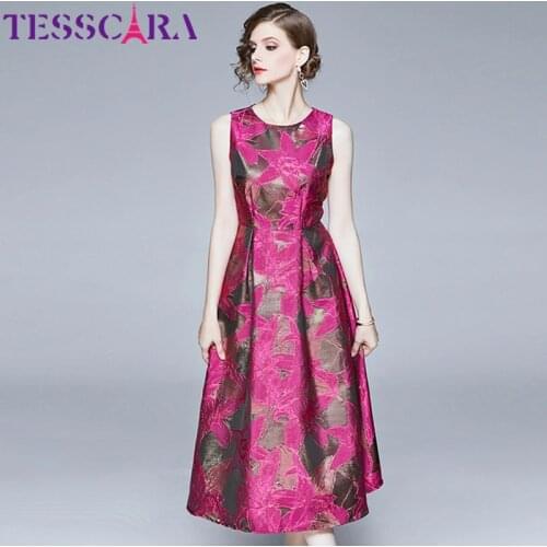 TESSCARA Women Long Luxury Jacquard Dress Festa High Quality Vintage Cocktail Party Robe Femme Floral Designer Elegant Vestidos