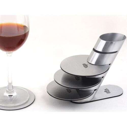 1set New Fashion Stainless Steel Wine Cup Mat wine Coaster Heat Insulation Tea Cup Pad Bar Tools Kitchen Tool KJ 3010