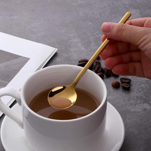 1Pc Golden Retro Style Steel Ice Spoon Bar Coffee Stirring Head Round Dessert Spoon Kitchen Teaspoons Soup Sugar Z0B3