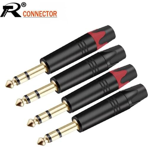 10PCS 6.35MM Jack 3 Poles Stereo 1/4 Inch 6.3MM Male Plug Soldering Wire Connector Gold Plated Brass Microphone Plug Connector