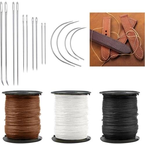 2Pcs Heavy Duty Household Hand Needles With 3 rolls of leather thread for Sewing Canvas Wig Carpet Fur Making