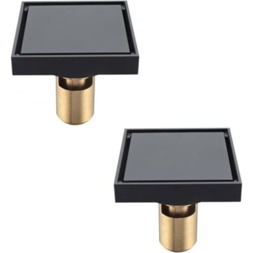 2 pieces matte black solid brass 100 x 100mm square anti-odor floor drain bathroom invisible shower drain DR265
