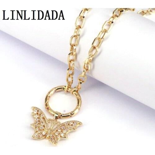 3Pcs Butterfly Pendant metal Chain Gold Color Bling Insect CZ Jewelry Statement Necklace for Women