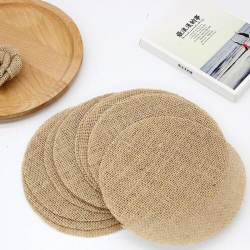 5Pcs Burlap Jute Piece Vintage Hessian Round Piece For DIY Crafts Wedding Christmas Party Home Decoration Placemats Coaster Pad