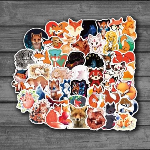50PCS Cute Animal Fox Stickers Classic DIY Skateboard Fridge Guitar Travel Snowboard Luggage For Kid Toys Graffiti Sticker F5