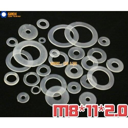 500 Pieces M8 x 11 x 2.0mm Soft Nylon Flat Washer Insulation Washer