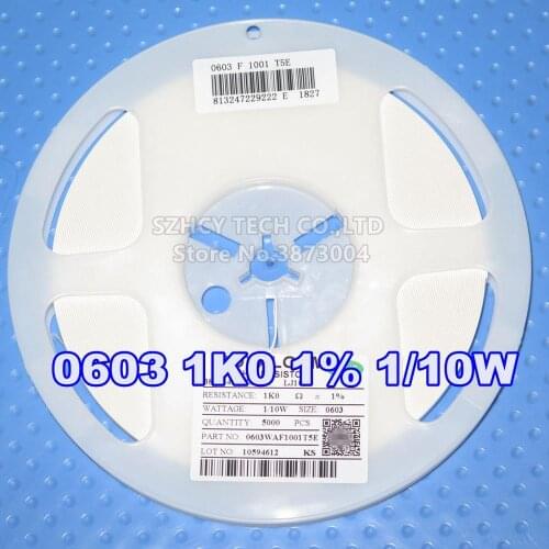 5000Pcs 0603 1K0 1% 1/10W 0603WAF1001T5E 1608 New and origianl