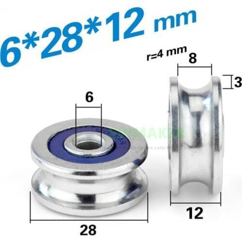 6*28*12mm groove U type, non-standard bearing pulley / guide wheel / roller, 8mm Round rail wire rope lifting wheel