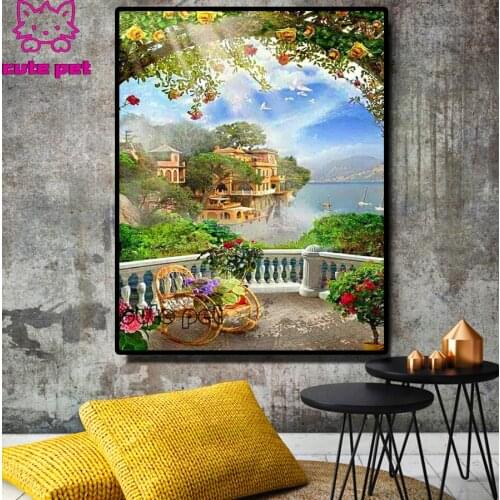Diy 5D diamond painting Garden villa full drill rhinestone flower landscape diamond embroidery mosaic cross stitch kit decor