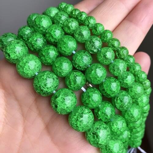Natural Stone Green Cracked Crystal Glass Beads Round Loose Spacer Beads For Jewelry Making Diy Bracelet Necklace 6 8 10 12mm