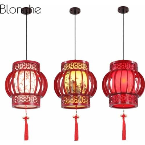 Chinese Style Wood Pendant Lights Vintage Sheepskin Led Hanging Lamp Lantern Home Decor for Restaurant Indoor Lighting Fixtures