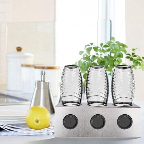 Stainless Steel Soda Bottle Drip Holder 3-Hole Design Soda Bottle Drain Rack With Silicone Drain Pad And Bottle Brush