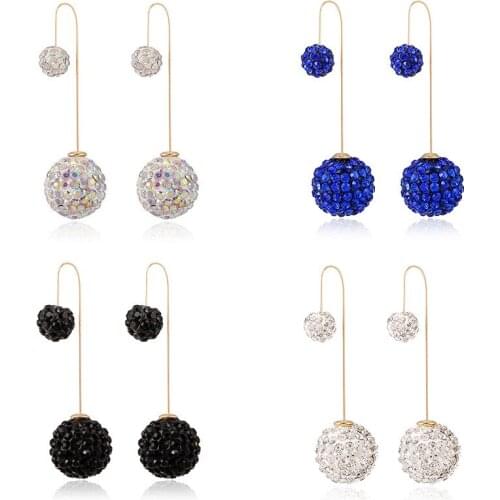 New Design Crystal Long Double Sided Earrings Elegant Boucle D'oreille Fashion Jewelry Rose Gold-Color hanging earring