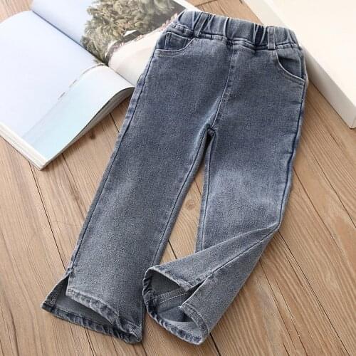 Baby Girls Jeans Pants 2021 Spring New Kids Girls Fashion Split Boot Cut Pants Childrens Korean Denim Trousers 2-9 Y Girl Jeans