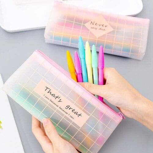 1pc Cute Pencil Case Grid Transparent Estuches Student Pencil Box Triangle Pencil Bag Office School Supplies Stationery