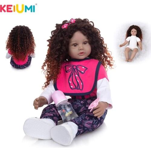 KEIUMI 24 Inch Baby Reborn Realisting Girl Doll Cloth Body Reborn Bonecas Stuffed Toys With Curls Hair Kids Playmate Toys Gift