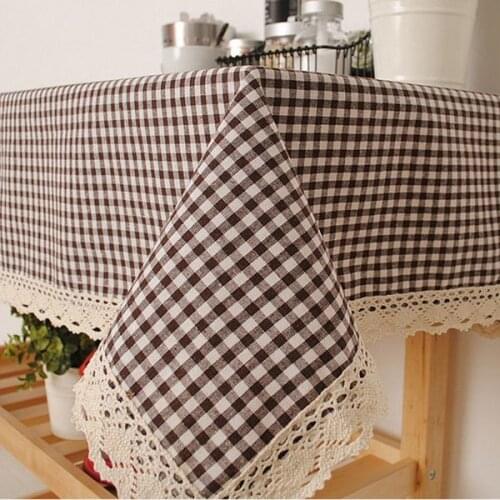 Plaid Table Cloth with Lace Linen Literary artistic Lattice Tablecloth Print Dustproof Rectangular Table Cover Free Shipping
