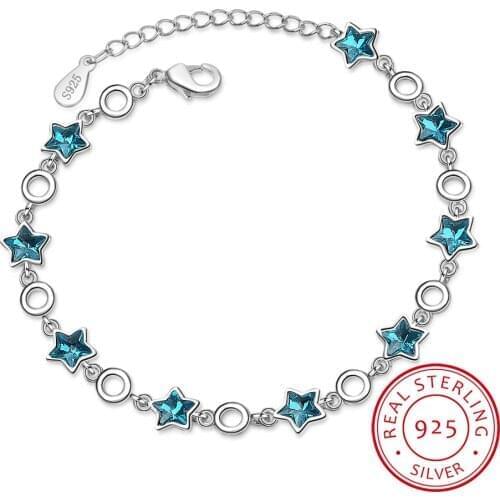 Korean Temperament Style Simple Aquamarine Bracelet for Women Delicate Blue Stars Silver 925 Jewelry Daily leisure