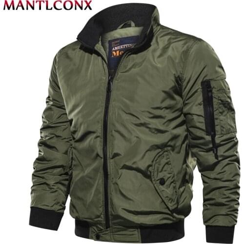 MANTLCONX Mens Bomber Pilot Jacket Spring Army Military Motorcycle Jacket Men Cargo Outerwear Air Force Army Coats Men Clothing