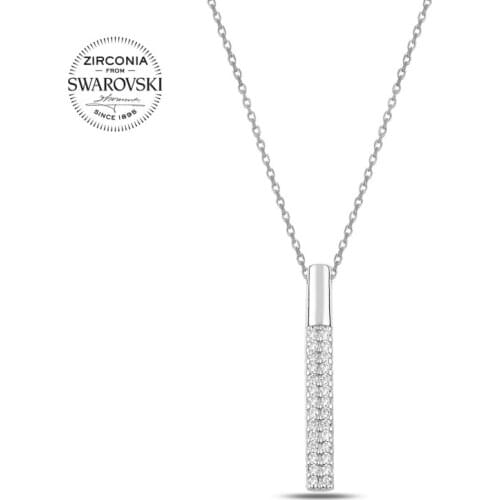 KUTAYDAN Swarovski Zirconia Stone Stick Necklace 925 Sterling Silver