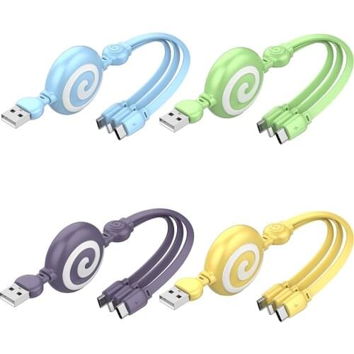 Hot Sell 3 In 1Retractable USB Type C Charger Cable Multi Usb Port Multiple Usb Charging Cord Mobile Phone Wire For iOS Samsung