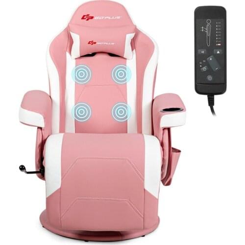 Massage Gaming Recliner Reclining Racing Chair Swivel w/Cup Holder & Pillow HW63196