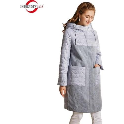 MODERN NEW SAGA 2020 Women Coat Autumn Cotton Padded Jacket Hooded Quilted Coat Parka Women Long Jacket Pocket Lady Coats Winter