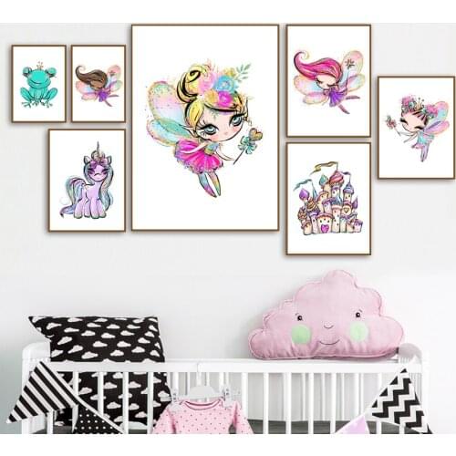 Cartoon Princess Castle Unicorn Frog Prince Nordic Posters And Prints Wall Art Canvas Painting Wall Pictures Kids Room Decor