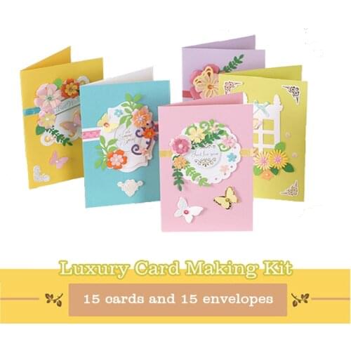 Colorful 15 Blank Greeting Cards Making Set For Kids Complete Flower DIY Card Kit