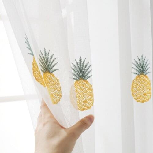 Window Gauze Bedroom Curtain Towel Embroidered White Mesh Fabric Sheer Drapes Nordic Pineapple Tulle Living Room Curtain 430&C