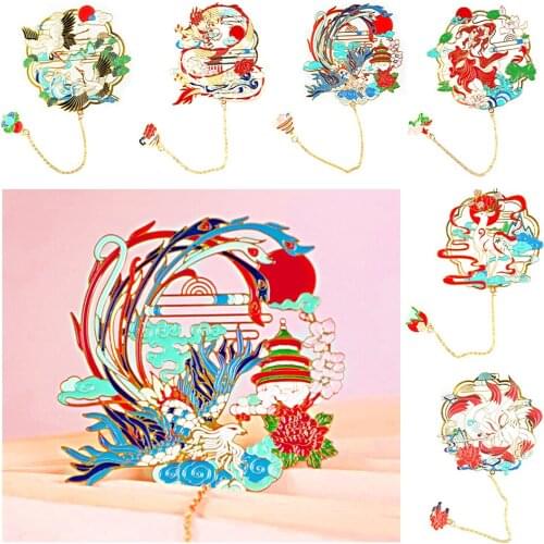 Chinese Style Brass Bookmark Tassel Pendant Retro Book Clip Metal Pagination Mark Student Gift Stationery School Office Supplies