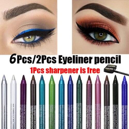 2/6 Pcs Eyeliner Waterproof Easy To Wear Make Up Tools Matte 12 Color Eye Liner Pencil Blue Red Green White Gold Brown Cosmetics