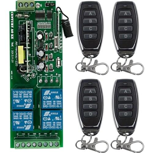 AC85V-250V 4CH 4 CH Wireless RF Remote Control Light Switch 10A Relay Output Radio Receiver Module+Transmitter Garage Doors/lamp