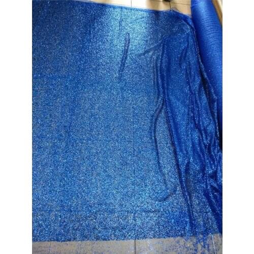 All glitter blue color mesh material for evening dress 5 yards special JRB-5.0603 glued glitter lace fabric