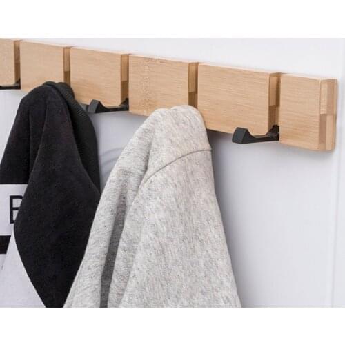 Foldable Coat Hook Keys Rack Wall Mounted Clothes Hanger Wooden Hidden Holder Home Decorative Bathroom Kitchen Hanging Shelf