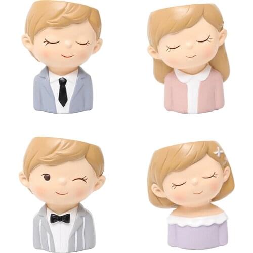 Resin Desktop Flower Pots Plant Potted Container Decor Bookshelf & Balcony