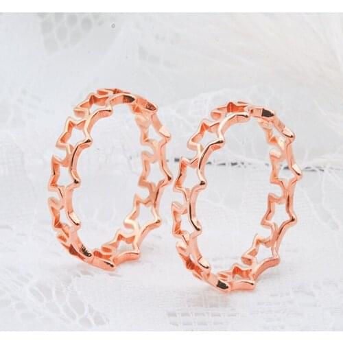 Europe & American creative retro 925 sterling silver rose gold five-pointed star hollow ring 2021 woman fashion DIY jewelry gift