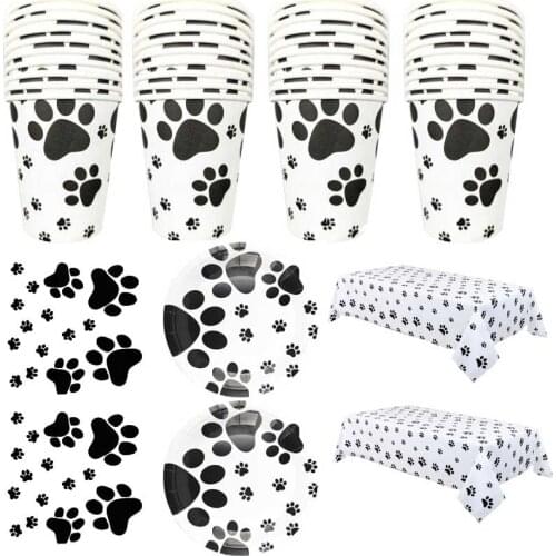 Dog Paw Theme Boys Kids Favors Tableware Set Plates Cups Dishes Birthday Party Events Baby Shower Tablecloth Napkins 61pcs/lot