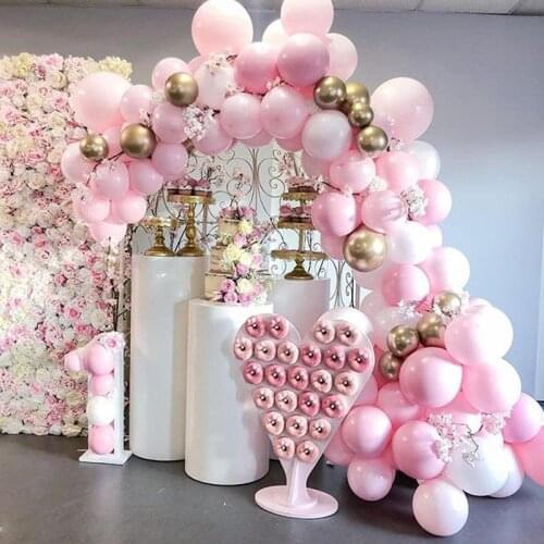 Baby Shower Girl Pink White Metallic Chrome Gold BalloonGarland Arch Kit for Wedding Graduation Birthday Party Decor
