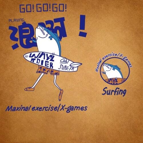 Funny cartoon animal skateboarding fish DIY pattern iron heat transfer sticker on clothes iron badge on kids clothes