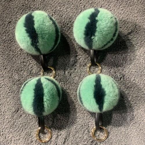 [Green Watermelon] Rex Rabbit Fur Watermelon Leather Hanger Watermelon Hair Ball Bag Pendant Key Chain