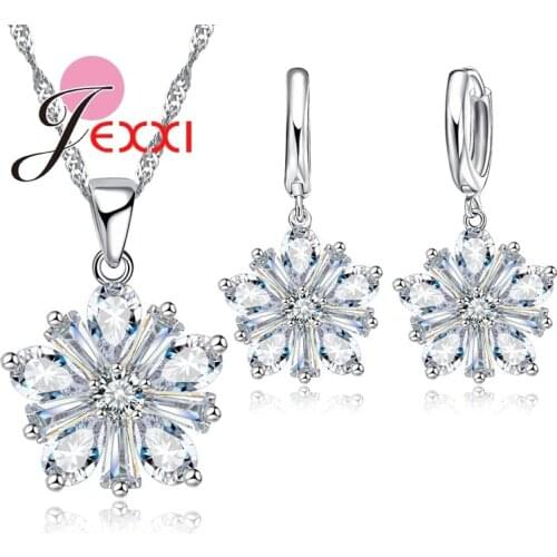Fine Quality Elegant 925 Sterling Silver Jewelry Set For Women Wedding Accessory CZ Pendant Necklace Earrings Sets