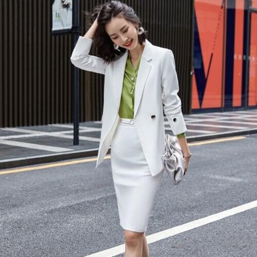 2020 New Winter Ladies Business Wear Blazer Skirt Two Piece Set Suit Career Women Skirt and Jacket Set Office Uniform