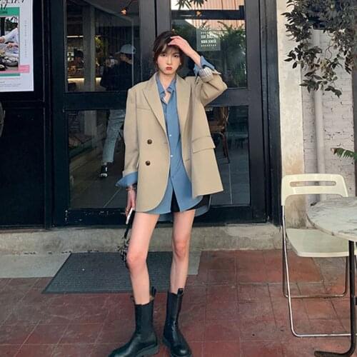 2021 spring/autumn new Korean fashion Khaki suit jacket female casual loose temperament British style long sleeve blazer women