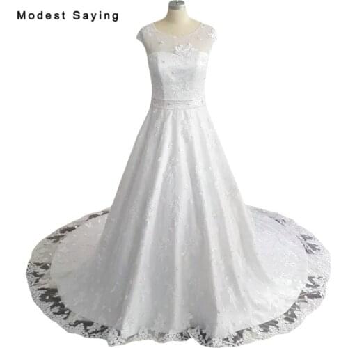 New Collection 2018 White A-Line Cap Sleeves Lace Wedding Dresses Formal Women Beaded Plus Size Bridal Gowns vestido de noiva