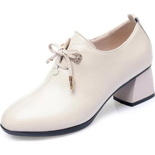 ZXRYXGS Spring High Quality Cowhide Lace-up Women Leather Shoes High Heels Large Size 2020 Elegant Fashion Shoes Woman New Pumps