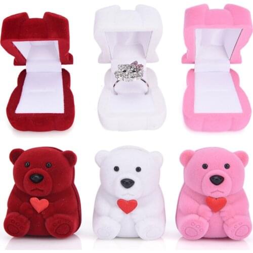1Pc Creative Velvet Bowknot Bear Ring Earring Bracelet Jewelry Display Box Case Wedding Ring Valentines Day Gift Organizer