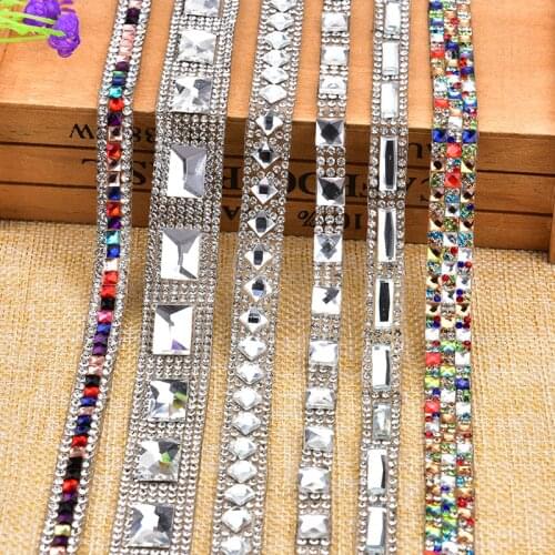2 Yards Hot Fix Rhinestone Trimming Crystal Strass Banding Wedding Decoration Glass Applique Strip DIY Belt Garment Shoes Bags