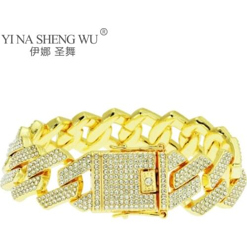 20mm Width Hip Hop Bling Iced Out Men Rapper Bracelet Miami Cuban Link Chain Bracelet for Men Jewelry Gift Male Fashion Jewelry